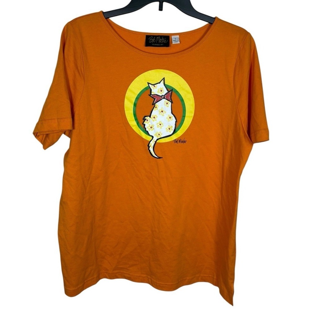 Bob Mackie‎ Wearable Art Orange Cat Novelty Print T-Shirt Women's Size L